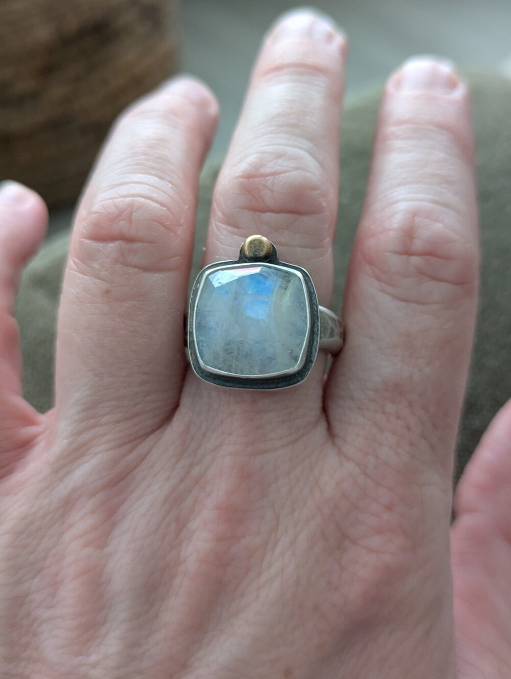 Faceted Rainbow Moonstone Sterling Silver Statement Ring, Size 6.5